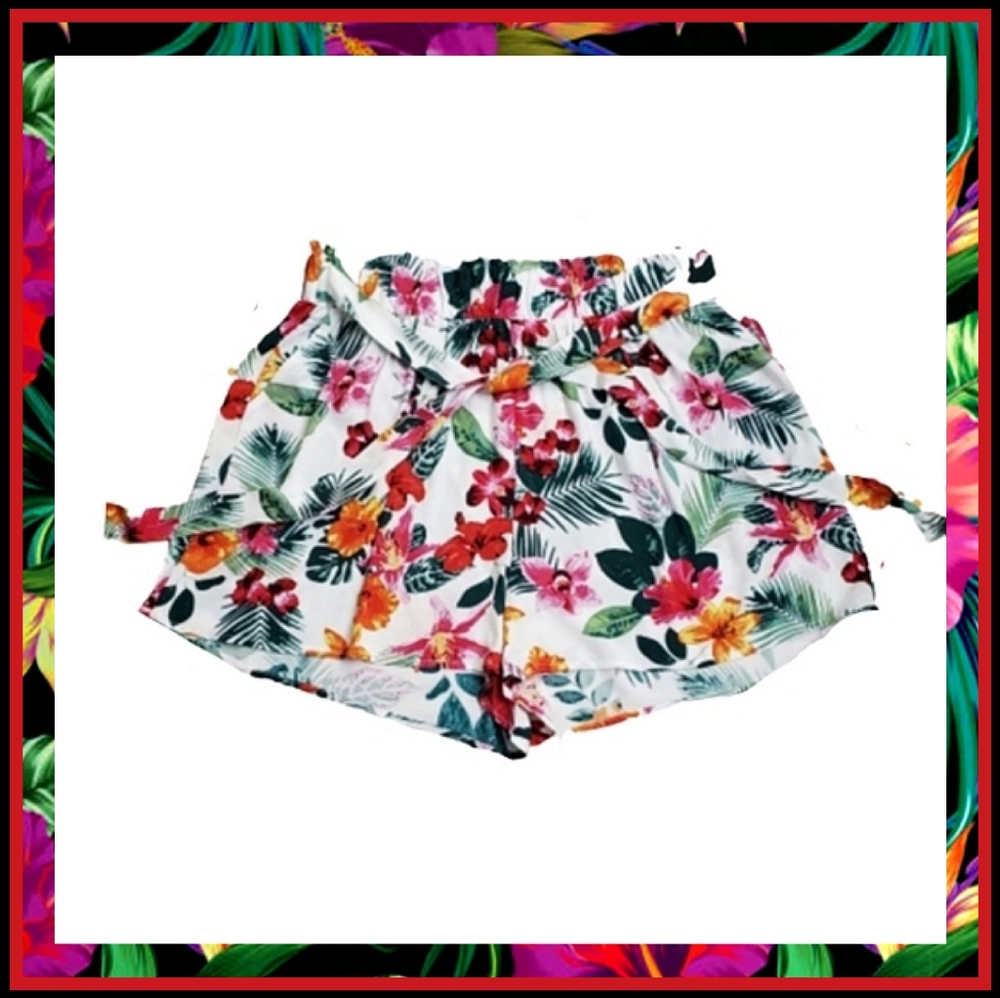 TROPICAL ☆ COLORFUL ☆ PAPER BAG WAIST ☆ SHORTS ☆ NWT
